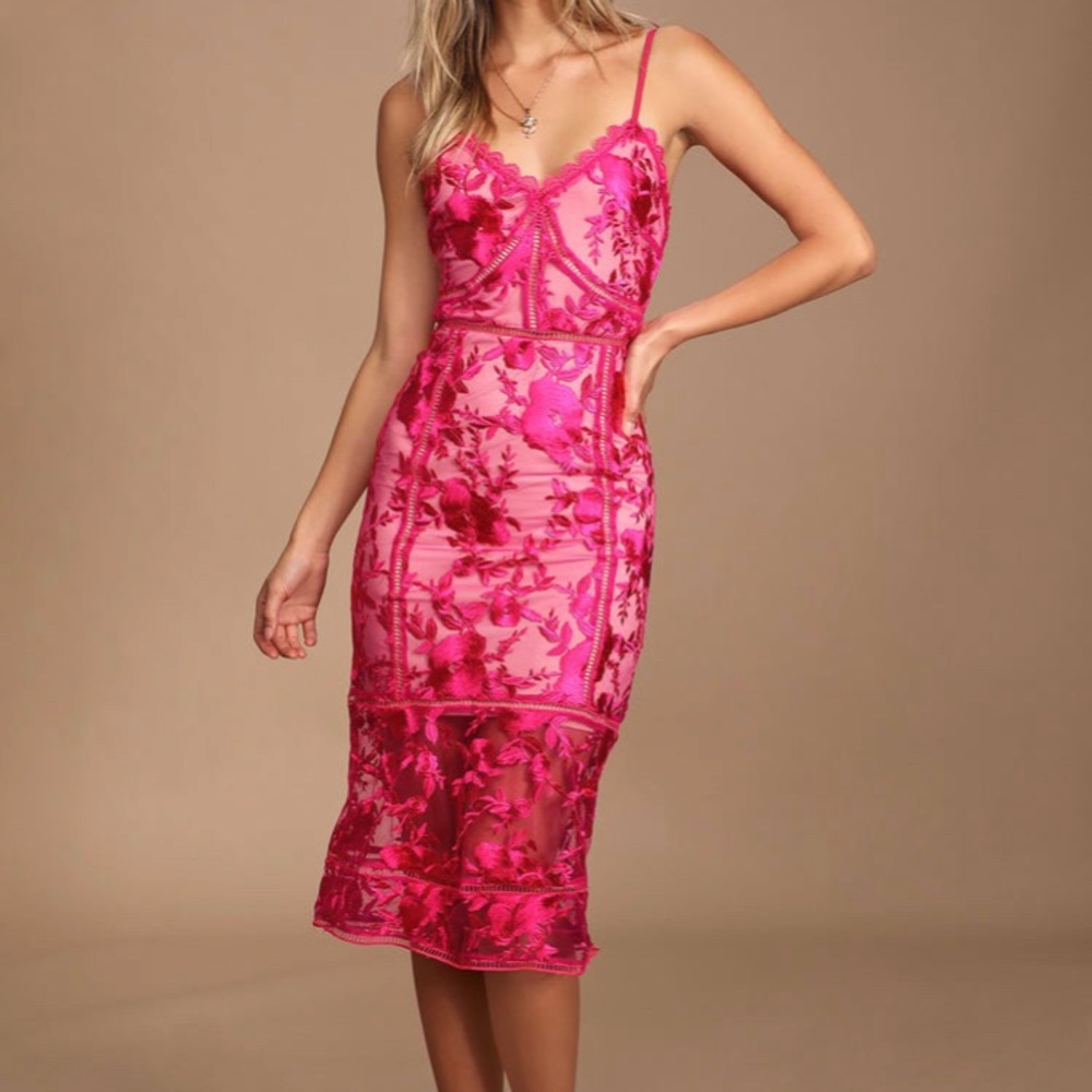 Lulus “deeply cherished hot pink lace dress”